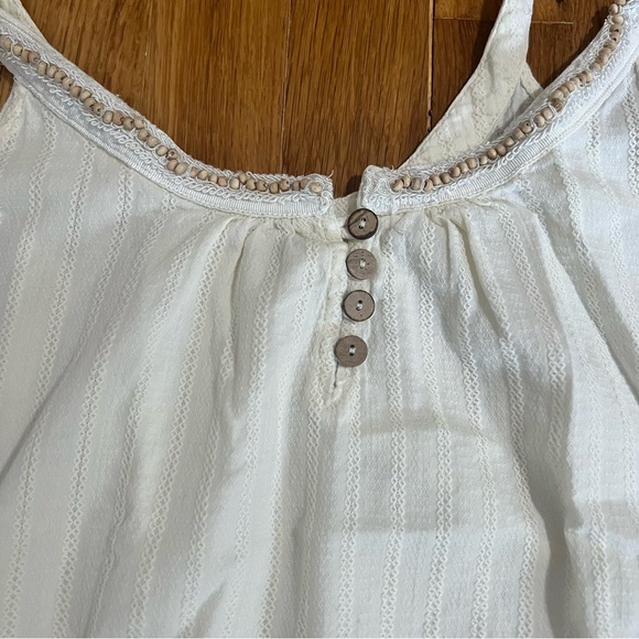 White Tank with Drawstring Waist and Beading - Picture 2 of 4